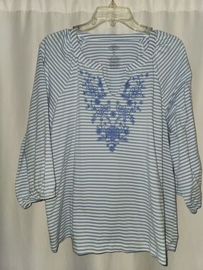St. John's Bay Blue & White Striped Embroidered Tunic Size PXL #resortwear